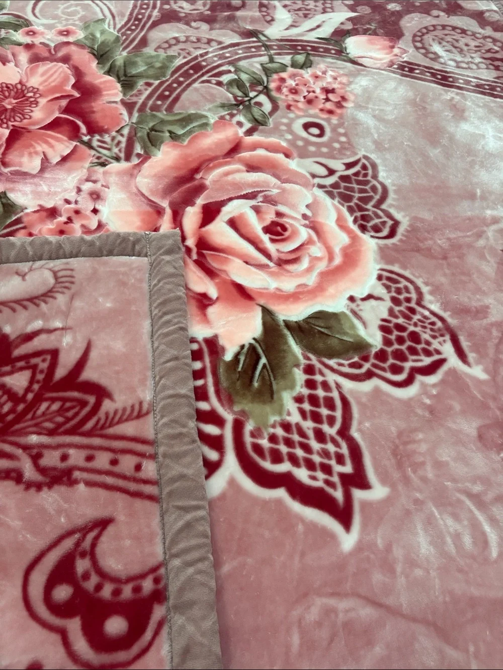Pierre Cardin Luxury Heavy Mink Blanket Rose Floral Faux Fur Full Queen 88”x76”